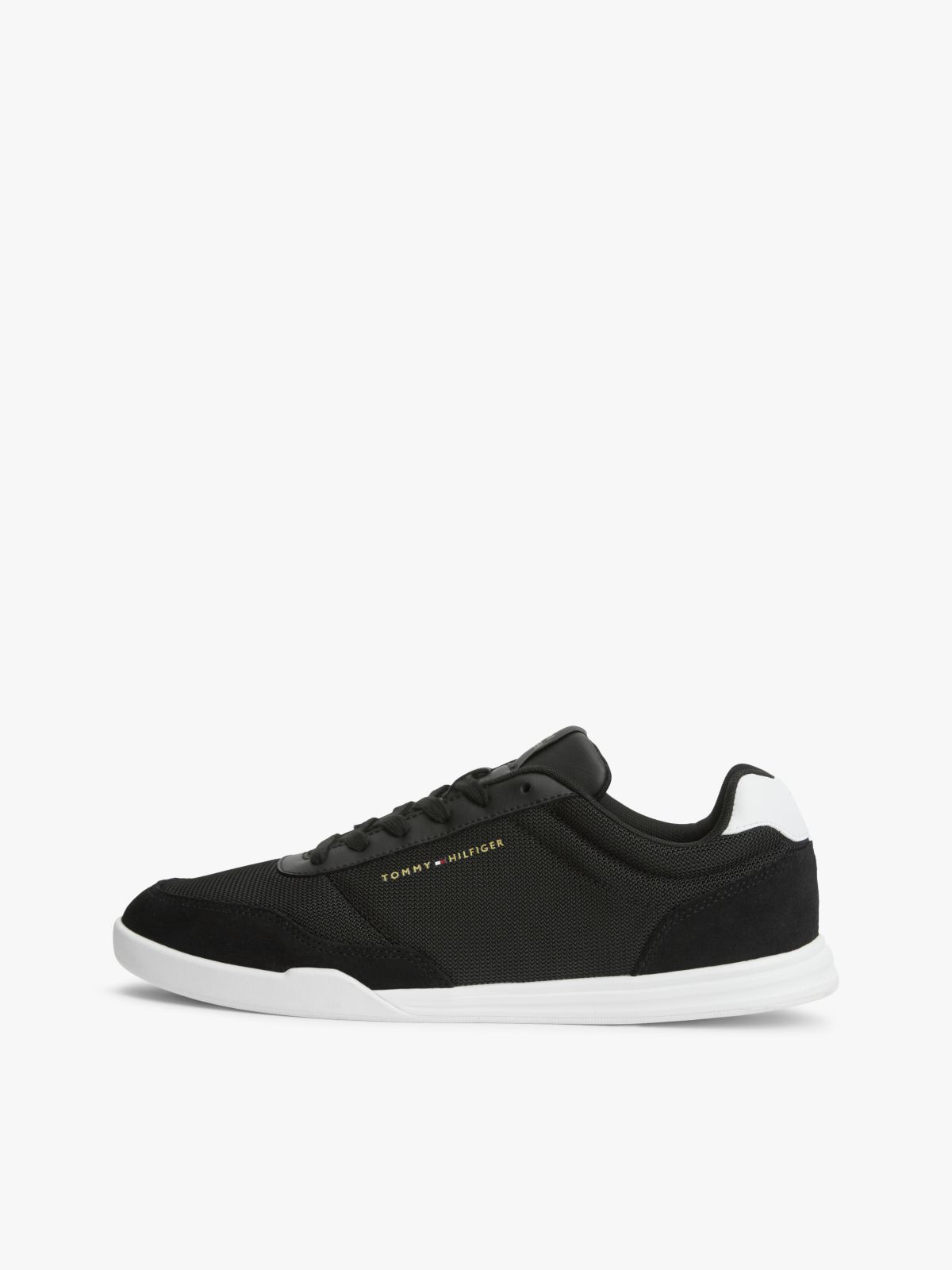 Mixed Texture Low Profile Cupsole Trainers — Black