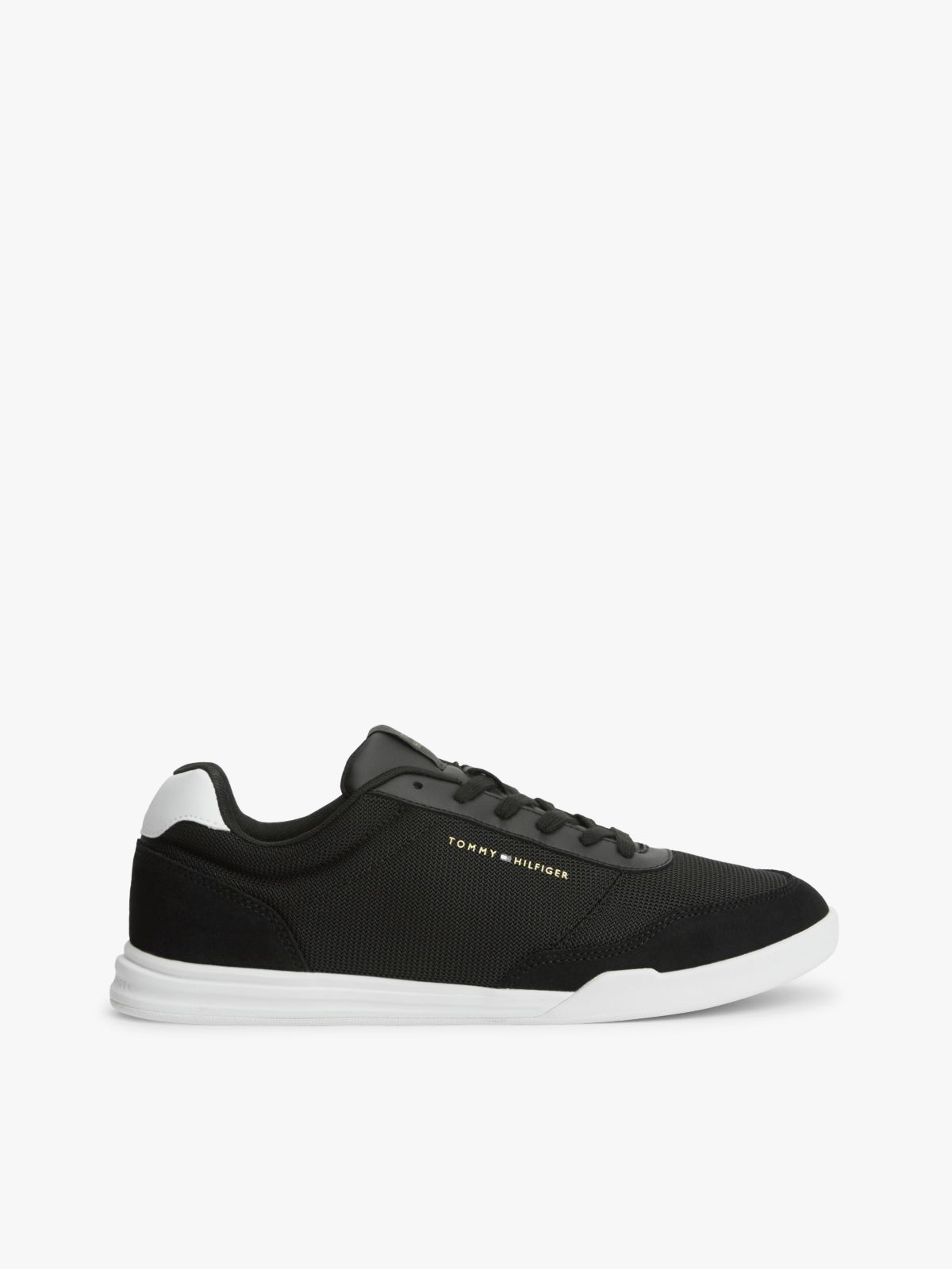 Mixed Texture Low Profile Cupsole Trainers — Black
