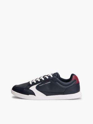 sneakers basse con suola preformata e pelle blu da uomini tommy hilfiger