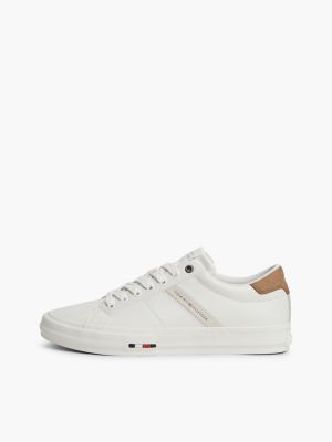 black leather logo contrast heel trainers for men tommy hilfiger