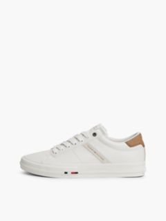 Leather Logo Contrast Heel Trainers — Black 7