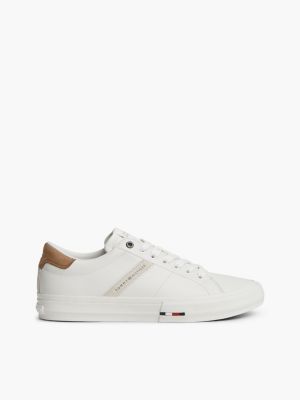 black leather logo contrast heel trainers for men tommy hilfiger