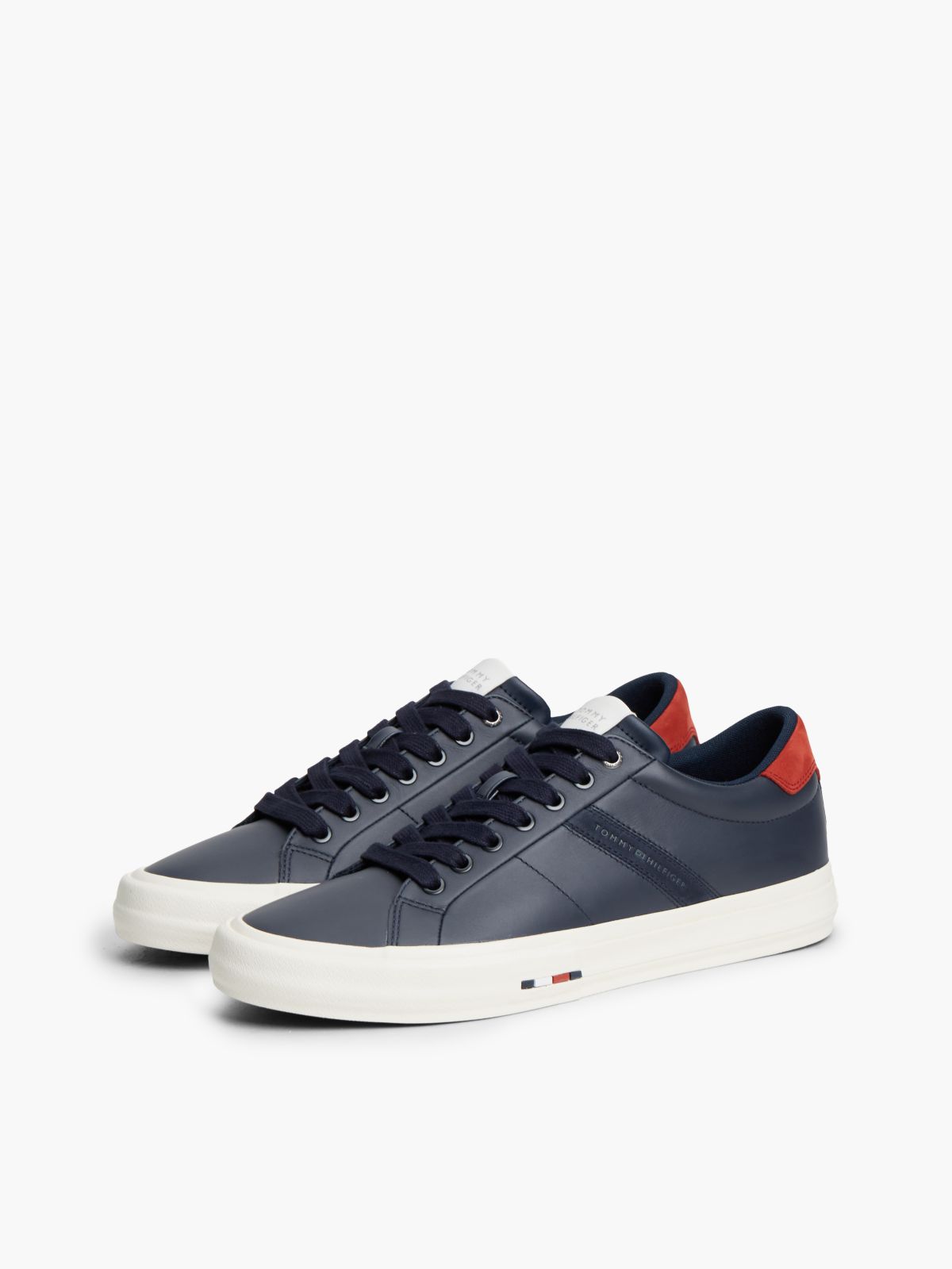 Leather Logo Contrast Heel Trainers — Blue