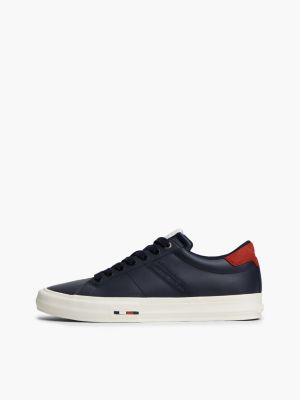 baskets en cuir à logo et talon contrasté bleu pour hommes tommy hilfiger