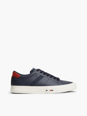 blue leather logo contrast heel trainers for men tommy hilfiger