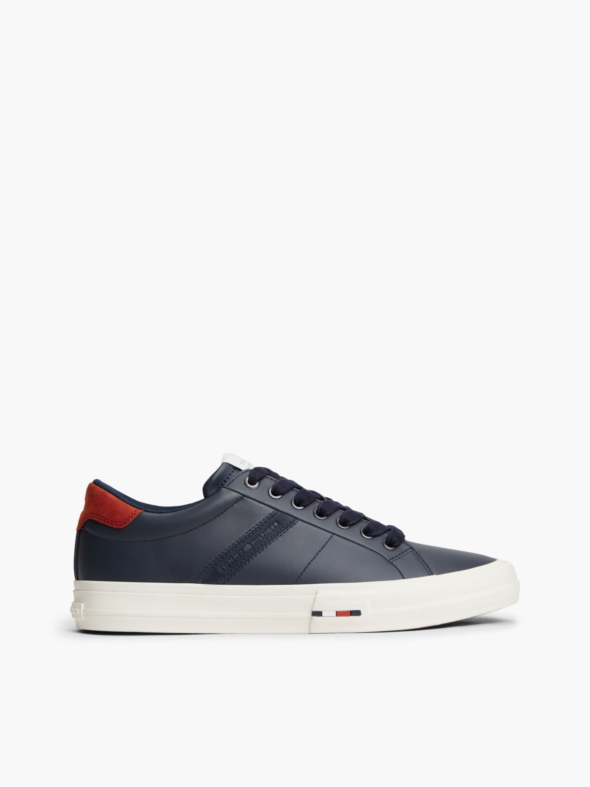 Leather Logo Contrast Heel Trainers — Blue