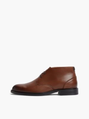 bottines en cuir à lacets marron pour hommes tommy hilfiger