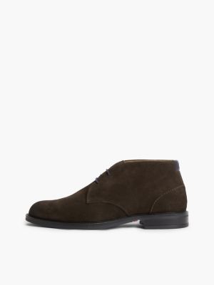 brown suede lace-up ankle boots for men tommy hilfiger
