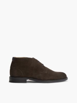 brown suede lace-up ankle boots for men tommy hilfiger