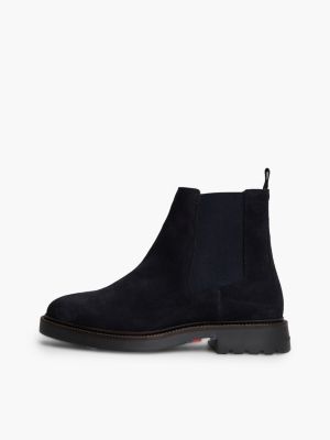 blue suede embossed cleat chelsea boots for men tommy hilfiger