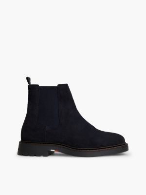 blue suede embossed cleat chelsea boots for men tommy hilfiger