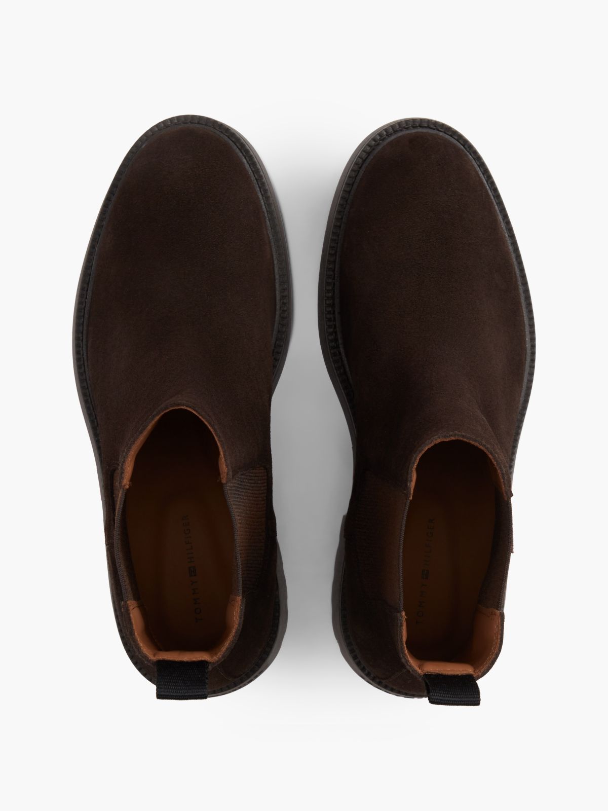 Suede Embossed Cleat Chelsea Boots — Brown