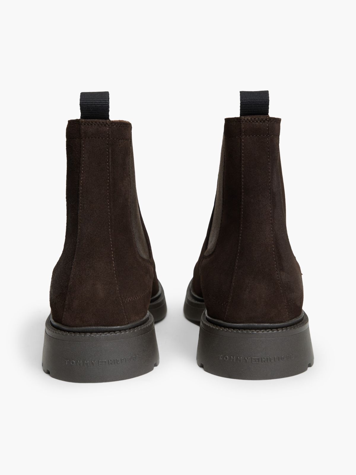 Suede Embossed Cleat Chelsea Boots — Brown