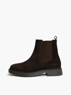 brown suede embossed cleat chelsea boots for men tommy hilfiger