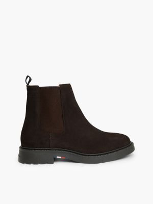 brown suede embossed cleat chelsea boots for men tommy hilfiger