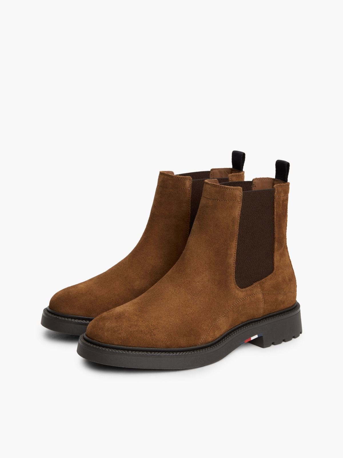 Suede Embossed Cleat Chelsea Boots — Brown