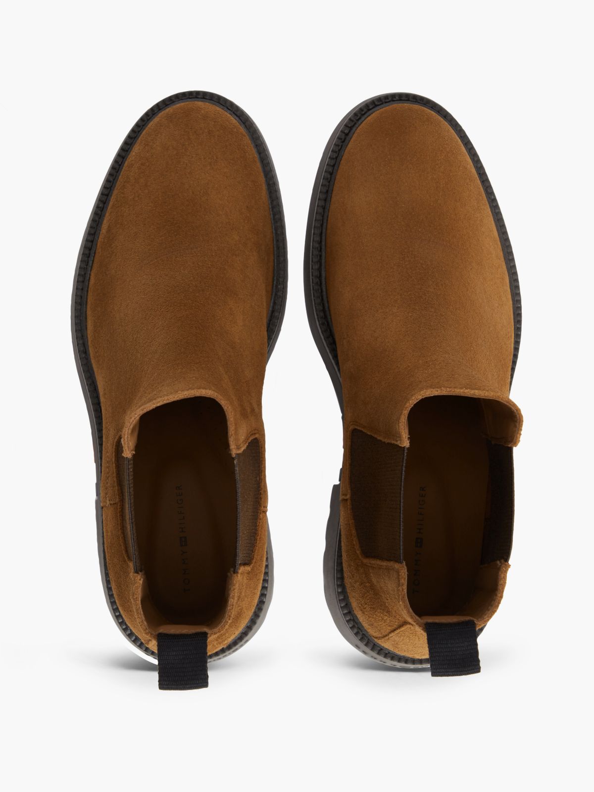 Suede Embossed Cleat Chelsea Boots — Brown