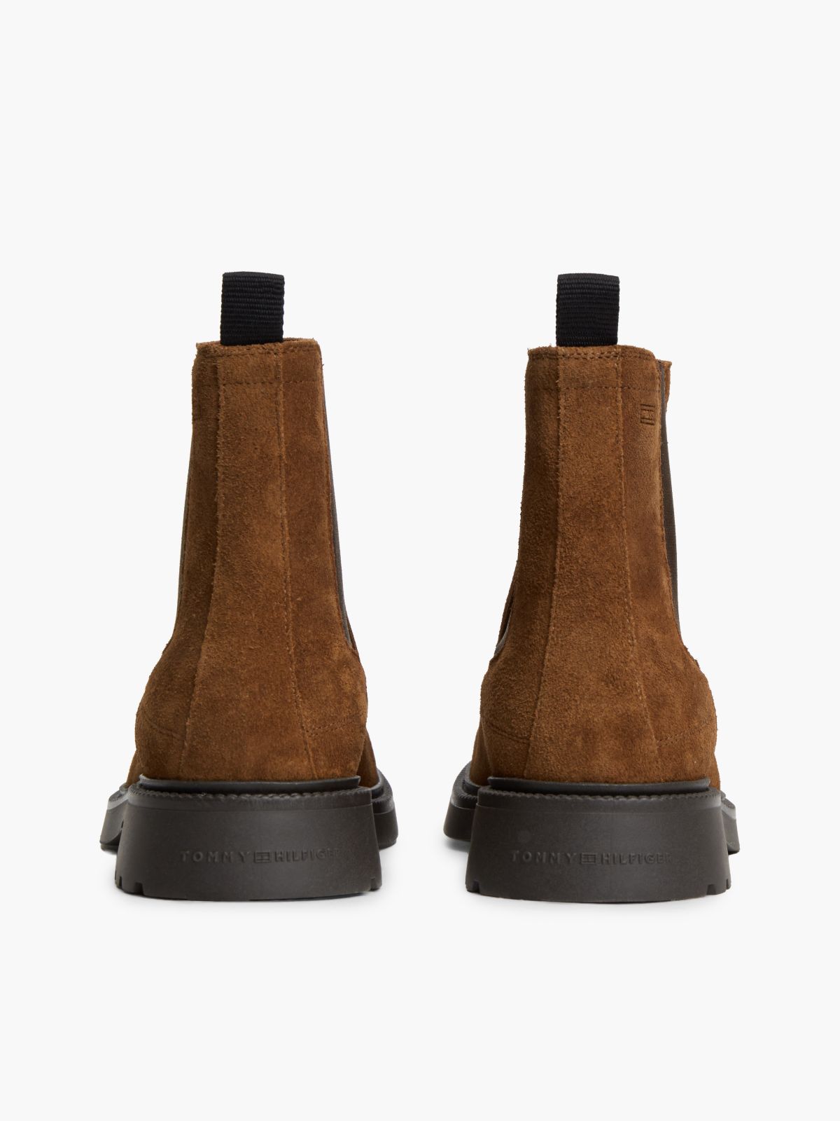 Suede Embossed Cleat Chelsea Boots — Brown