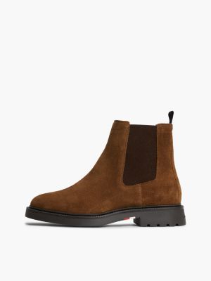 brown suede embossed cleat chelsea boots for men tommy hilfiger