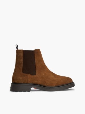 brown suede embossed cleat chelsea boots for men tommy hilfiger