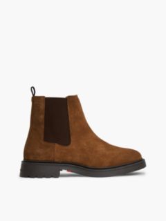 Suede Embossed Cleat Chelsea Boots — Brown 1