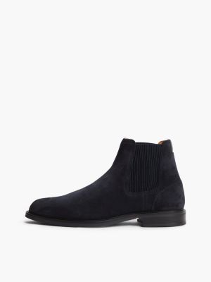 blauw suède chelsea boot met rubberen vlag voor heren - tommy hilfiger
