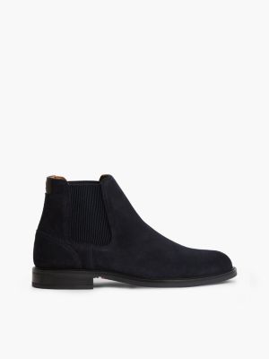 blue suede rubberised flag chelsea boots for men tommy hilfiger