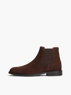 brown suede rubberised flag chelsea boots for men tommy hilfiger