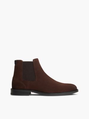 brown suede rubberised flag chelsea boots for men tommy hilfiger