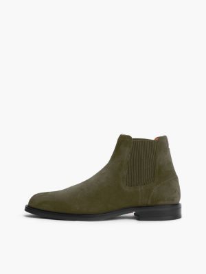 khaki suede rubberised flag chelsea boots for men tommy hilfiger