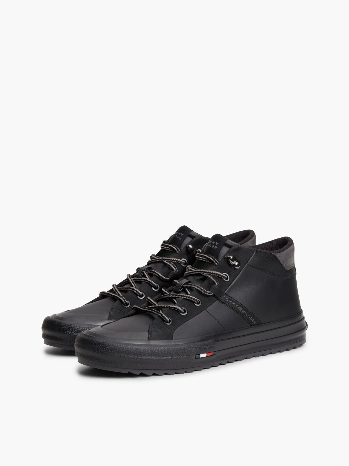 Leather Serrated Mid-Top Trainers — Black