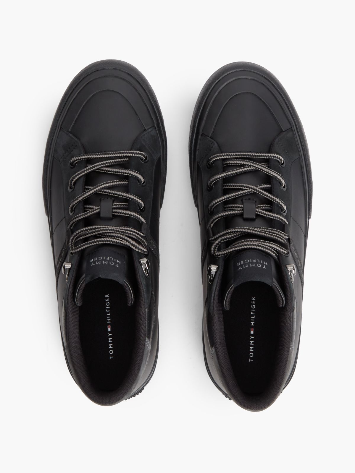 Leather Serrated Mid-Top Trainers — Black