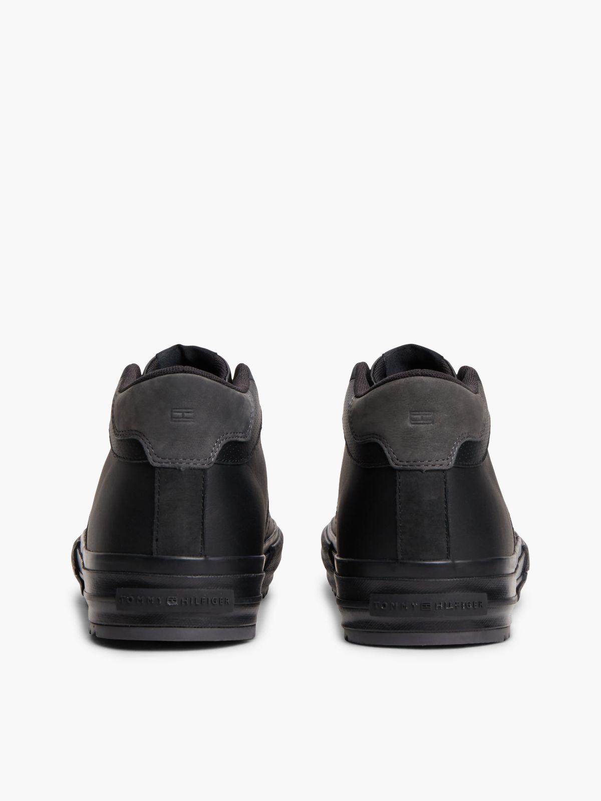 Leather Serrated Mid-Top Trainers — Black