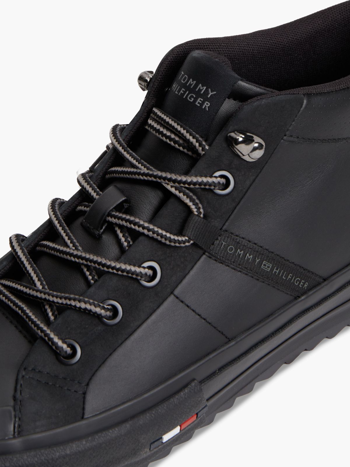 Leather Serrated Mid-Top Trainers — Black