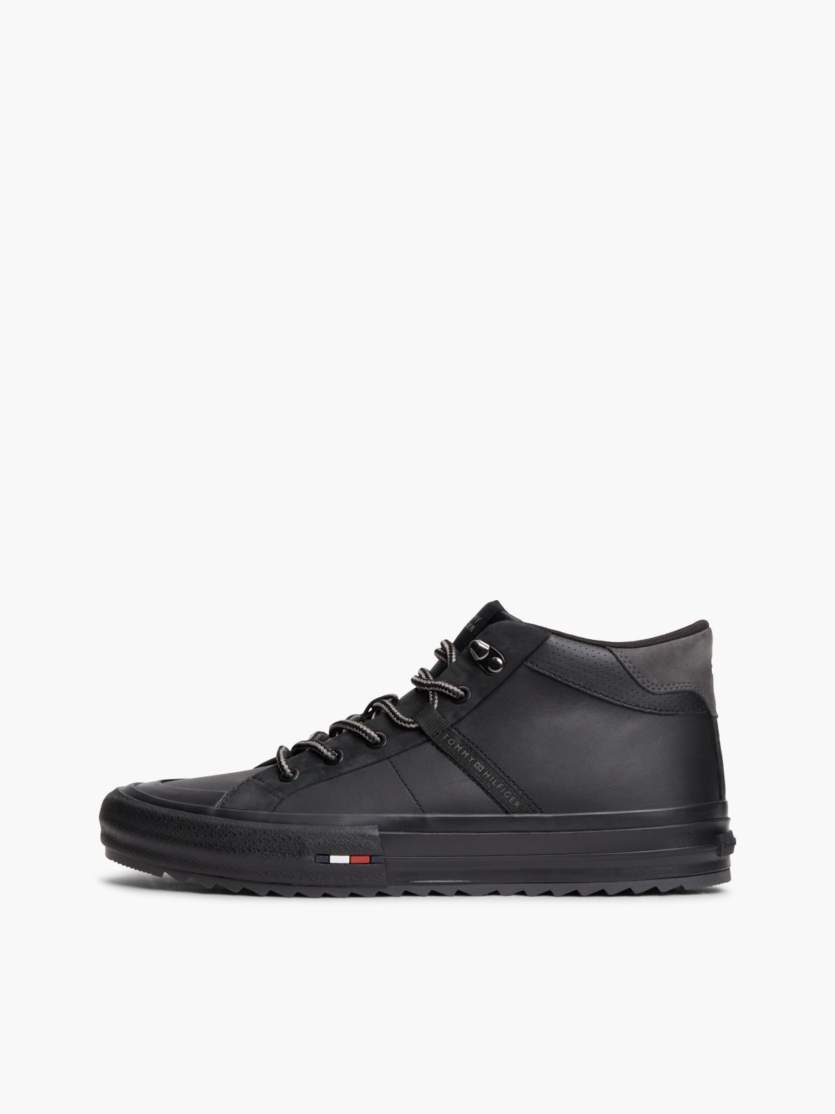 Leather Serrated Mid-Top Trainers — Black