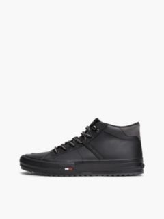 Leather Serrated Mid-Top Trainers — Black 7