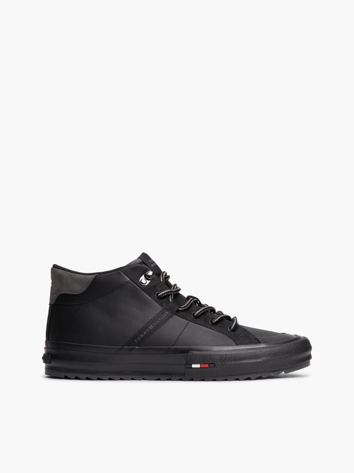 Leather Serrated Mid-Top Trainers — Black
