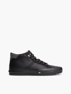 Leather Serrated Mid-Top Trainers — Black 1
