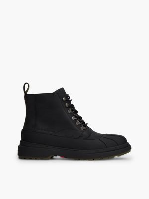 bottines à lacets outdoor imperméables en cuir black pour hommes tommy hilfiger