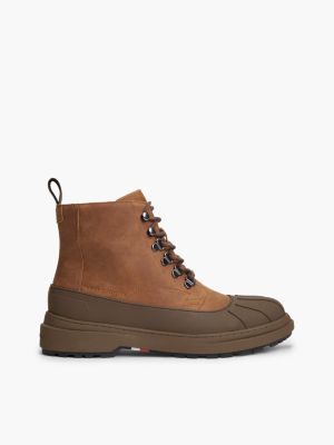 bottines à lacets outdoor imperméables en cuir brown pour hommes tommy hilfiger