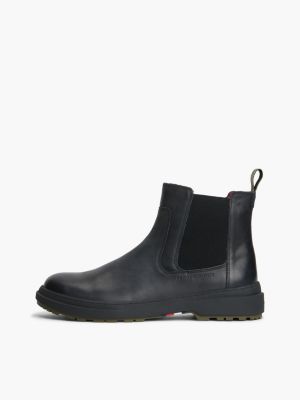 black outdoor warm lining leather chelsea boots for men tommy hilfiger