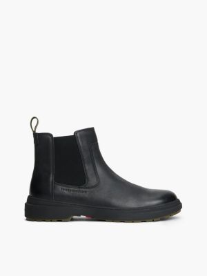 black outdoor warm lining leather chelsea boots for men tommy hilfiger