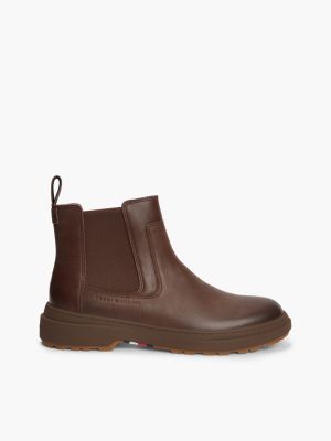 brown outdoor warm lining leather chelsea boots for men tommy hilfiger