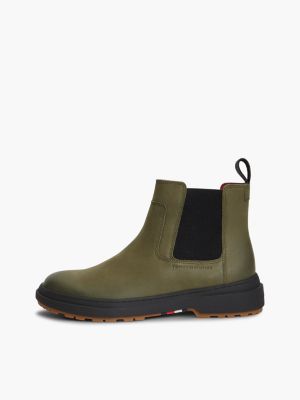 khaki outdoor warm lining leather chelsea boots for men tommy hilfiger