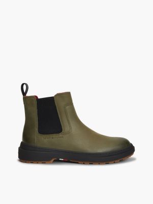 khaki outdoor warm lining leather chelsea boots for men tommy hilfiger