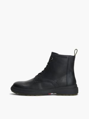 czarny outdoorowe buty do kostki ze skóry z ciepłą wyściółką dla mężczyźni - tommy hilfiger