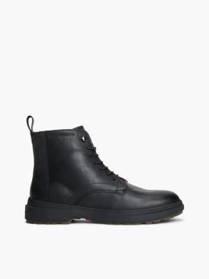 black outdoorowe buty do kostki ze skóry z ciepłą wyściółką dla mężczyźni - tommy hilfiger
