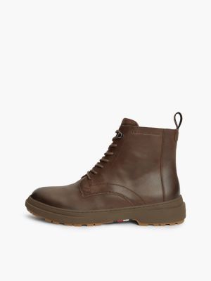 brown outdoor leather warm lined ankle boots for men tommy hilfiger