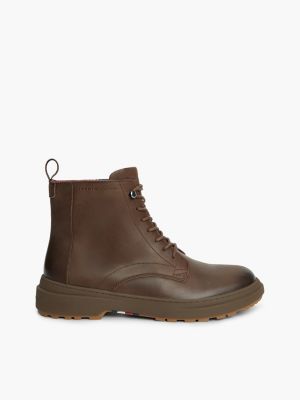 brown outdoor leather warm lined ankle boots for men tommy hilfiger