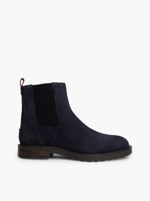 stivaletti chelsea in pelle scamosciata con zip blue da uomini tommy hilfiger